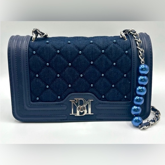 Badgley Mischka Handbags - Badgley Mischka Dark Blue Denim Quilted Crossbody Bag